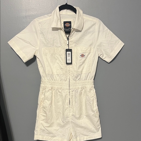 Dickies Cream Short-Sleeve Zip-Front Jumpsuit - Picture 3 of 4
